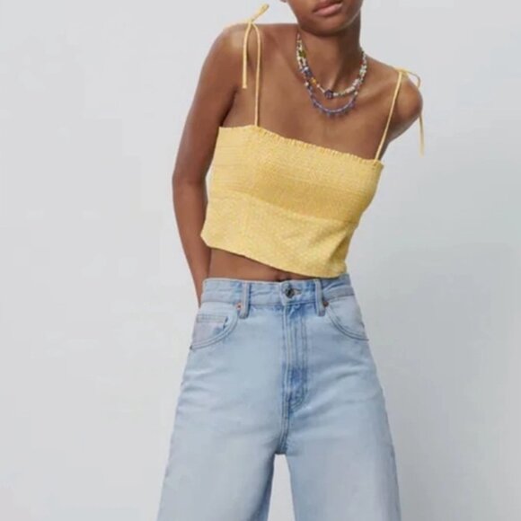 NWT ZARA Yellow Dot Crop Top Size L - Picture 1 of 10